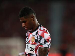 Manchester United's English striker Marcus Rashford looks on before the start of the exhibition football match between English Premier League teams Manchester United and Liverpool FC at Rajamangala National Stadium in Bangkok on July 12, 2022. (Photo by Jack TAYLOR / AFP)