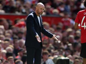 Manchester United's Dutch manager Erik ten Hag gestures on the touchline during a pre-season club friendly football match between Manchester United and Rayo Vallecano at Old Trafford in Manchester, north west England, on July 31, 2022. (Photo by Nigel Roddis / AFP)