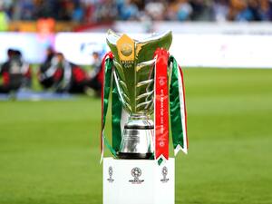 The AFC Asian Cup trophy is pictured during the 2019 AFC Asian Cup final football match between Japan and Qatar at the Zayed Sports City Stadium in Abu Dhabi on February 1, 2019. / AFP / Karim Sahib