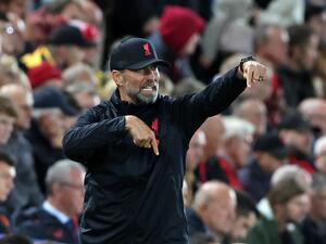 Liverpool's German manager Jurgen Klopp gestures from the sidelines during the UEFA Champions League group A football match between Liverpool and Glasgow Rangers at Anfield in Liverpool, north west England on October 4, 2022. (Photo by Nigel Roddis / AFP)