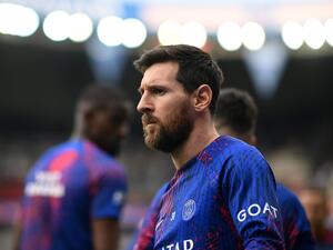 Paris Saint-Germain's Argentine forward Lionel Messi looks on prior to the French L1 football match between Paris Saint-Germain (PSG) and ES Troyes AC at The Parc des Princes Stadium in Paris on October 29, 2022. (Photo by FRANCK FIFE / AFP)