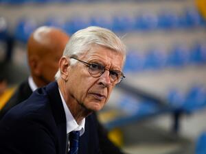 FIFA's Chief of Global Football Development Arsene Wenger attends a press conference by FIFA's president Gianni Infantino (not in frame), at the Sports Center Dome of the Autonomous Sports Confederation of Guatemala, in Guatemala City on August 30, 2022. (Photo by Johan ORDONEZ / AFP)