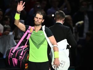 Spain's Rafael Nadal waves as he leaves the court after losing at the end of the men's singles round of 16 tennis match between US' Paul Tommy and Spain's Rafael Nadal on day three of the ATP World Tour Masters 1000 - Paris Masters (Paris Bercy) - indoor tennis tournament at The AccorHotels Arena in Paris on November 2, 2022. (Photo by Christophe ARCHAMBAULT / AFP)