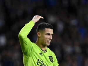 Manchester United's Portuguese striker Cristiano Ronaldo gestures during the UEFA Europa League 1st round group E football match between Real Sociedad and Manchester United at the Anoeta stadium in San Sebastian, on November 3, 2022. (Photo by ANDER GILLENEA / AFP)