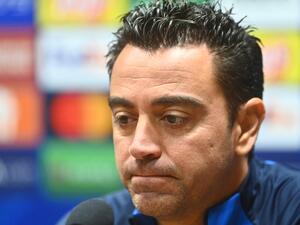 FC Barcelona's head coach Xavi looks down during a press conference in Plzen, Czech Republic, on October 31, 2022, on the eve of the UEFA Champions League Group C football match FC Viktoria Plzen v FC Barcelona. (Photo by Michal Cizek / AFP)