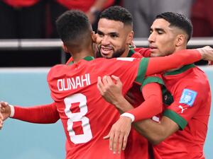 النصيري يقود المغرب للتقدم على البرتغال مع نهاية الشوط الأول (المصدر: أ ف ب)