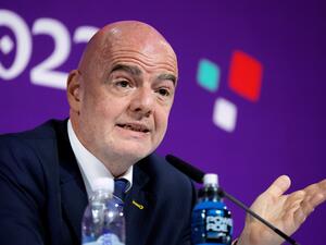FIFA President Gianni Infantino gives a press conference Qatar National Convention Center (QNCC) in Doha on December 16, 2022, during the Qatar 2022 World Cup football tournament. (Photo by Odd ANDERSEN / AFP)