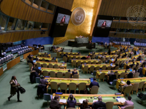 عتمدت الجمعية العامة، مشروع القرار، بعد أن صوتت 87 دولة لصالحه