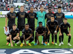 Arsenal's players pose ahead of the UEFA Europa League Group A football match between FC Zurich and Arsenal at Arena St. Gallen Stadium in St. Gallen on September 8, 2022. (Photo by URS BUCHER / AFP)