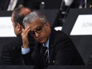 Asian Football Confederation (AFC) president Salman Bin Ibrahim Al-Khalifa (L) reacts at the 69th FIFA Congress at Paris Expo, Porte de Versailles in Paris on June 5, 2019. AFP / FRANCK FIFE