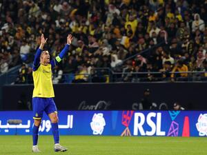 Nassr's Portuguese forward Cristiano Ronaldo gestures during the Saudi Pro League football match between Al-Nassr and Al-Ettifaq at the King Fahd Stadium in the Saudi capital Riyadh on January 22, 2023. (Photo by Fayez Nureldine / AFP)