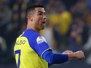 Nassr's Portuguese forward Cristiano Ronaldo looks on during the Saudi Pro League football match between Al-Nassr and Al-Ettifaq at the King Fahd Stadium in the Saudi capital Riyadh on January 22, 2023. (Photo by Fayez NURELDINE / AFP)