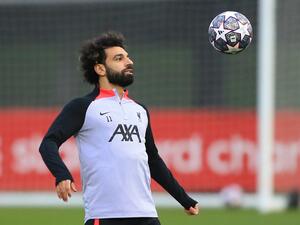 Liverpool's Egyptian striker Mohamed Salah takes part in a team training session at the AXA Training Centre in Liverpool, north-west England on February 20, 2023, on the eve of the UEFA Champions League round of 16 first leg football match against Real Madrid. (Photo by Lindsey Parnaby / AFP)