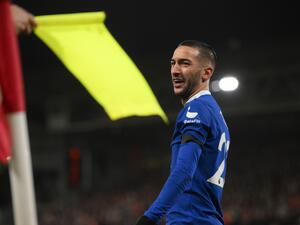 Chelsea's Moroccan midfielder Hakim Ziyech reacts to an offside decision during the English Premier League football match between Nottingham Forest and Chelsea at The City Ground in Nottingham, central England, on January 1, 2023. (Photo by Paul ELLIS / AFP)