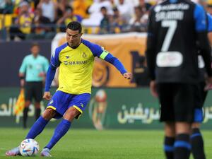 رونالدو خلال مباراة النصر وأبها (المصدر: أ ف ب)