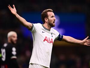 Tottenham Hotspur's English striker Harry Kane reacts during the UEFA Champions League round of 16, first leg football match between AC Milan and Tottenham Hotspur on February 14, 2023 at the San Siro stadium in Milan. (Photo by Marco BERTORELLO / AFP)