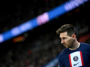 Paris Saint-Germain's Argentine forward Lionel Messi reacts during the French L1 football match between Paris Saint-Germain (PSG) and FC Nantes at The Parc des Princes Stadium in Paris on March 4, 2023. (Photo by FRANCK FIFE / AFP)