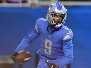 DETROIT, MICHIGAN - DECEMBER 11: Jameson Williams #9 of the Detroit Lions plays against the Minnesota Vikings at Ford Field on December 11, 2022 in Detroit, Michigan. Gregory Shamus/Getty Images/AFP (Photo by Gregory Shamus / GETTY IMAGES NORTH AMERICA / Getty Images via AFP)