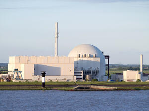 June 4, 2017: Riverside view of Brokdorf Nuclear Power Plant. It started in October 1986 and the decommissioning is planned for 2021.