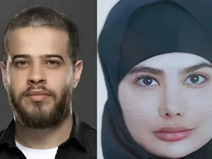 الفنان المعتزل أدهم النابلسي وإنجي خوري وهي ترتدي الحجاب