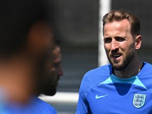 England's striker Harry Kane attends an England training session at St George’s Park in Burton-Upon-Trent, on June 13, 2023 ahead of of their UEFA Euro 2024 Group C qualifiers match against Malta. (Photo by Paul ELLIS / AFP)