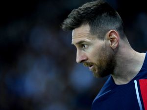 Paris Saint-Germain's Argentine forward Lionel Messi reacts during the French L1 football match between Paris Saint-Germain (PSG) and Clermont Foot 63 at the Parc des Princes Stadium in Paris on June 3, 2023. (Photo by FRANCK FIFE / AFP)