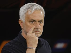 AS Roma's Portuguese coach Jose Mourinho watches from the sidelines during the UEFA Europa League final football match between Sevilla FC and AS Roma at the Puskas Arena in Budapest on May 31, 2023. (Photo by Odd ANDERSEN / AFP)