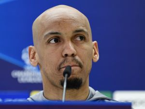 Liverpool's Brazilian midfielder Fabinho holds a press conference at the Santiago Bernabeu stadium in Madrid on March 14, 2023, on the eve of the UEFA Champions League last 16 second leg football match between Real Madrid CF and Liverpool FC. (Photo by JAVIER SORIANO / AFP)