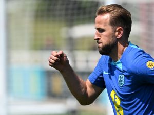 England's striker Harry Kane attends an England training session at St George’s Park in Burton-Upon-Trent, on June 13, 2023 ahead of of their UEFA Euro 2024 Group C qualifiers match against Malta. (Photo by Paul ELLIS / AFP)