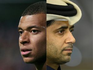 الخليفي ومبابي (Photo by François NASCIMBENI and FRANCK FIFE / AFP)