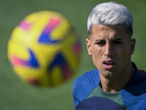Portugal’s defender Joao Cancelo attends a training session at Cidade do Futebol in Oeiras, outskirts of Lisbon on June 13, 2023 ahead of their UEFA Euro 2024 Group J qualifiers match against Bosnia and Herzegovina. Portugal will play against Bosnia-Herzegovina on June 17, 2023 and against Iceland on June 20, 2023 in their UEFA Euro 2024 group J qualification matches. (Photo by Patricia DE MELO MOREIRA / AFP)