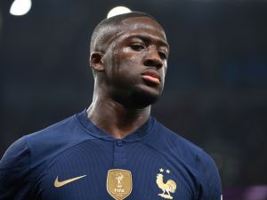 France's defender #24 Ibrahima Konate looks on during the Qatar 2022 World Cup Group D football match between Tunisia and France at the Education City Stadium in Al-Rayyan, west of Doha on November 30, 2022. (Photo by FRANCK FIFE / AFP)