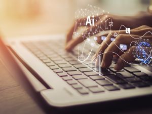 Artificial Intelligence AI, Internet of Things IoT concept.