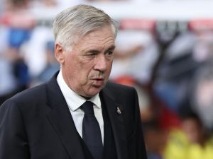 Real Madrid's Italian coach Carlo Ancelotti reacts during the Spanish league football match between Real Madrid CF and UD Las Palmas at the Santiago Bernabeu stadium in Madrid on September 27, 2023. (Photo by Thomas COEX / AFP)