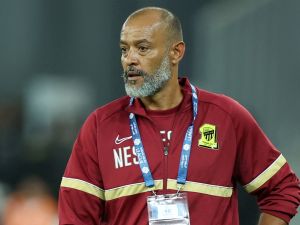 Ittihad's Portuguese coach Nuno Espirito Santo reacts during the Saudi Pro League football match between Al-Ittihad and Al-Hilal at Prince Abdullah al-Faisal Stadium in Jeddah on September 1, 2023. (Photo by AFP)