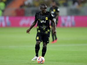 Ittihad's French midfielder #07 N'Golo Kante looks to play a pass during the Saudi Pro League football match between Al-Ittihad and Al-Tai at the Prince Abdullah al-Faisal Stadium in Jeddah on August 19, 2023. (Photo by AFP)