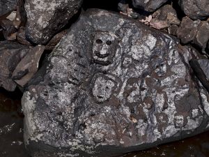 Ancient rock carvings that reappeared in the region of the Lajes Archaeological Site (Photo by Michael Dantas / AFP) drought