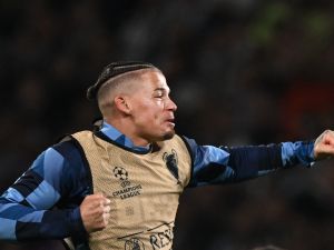 Manchester City's English midfielder #4 Kalvin Phillips celebrates winning the UEFA Champions League final football match between Inter Milan and Manchester City at the Ataturk Olympic Stadium in Istanbul, on June 10, 2023. Manchester City won the match 1-0. (Photo by Paul ELLIS / AFP)