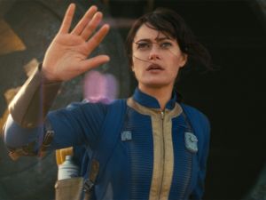 Ella Purnell emerges from her underground vault in Fallout. (Fallout/Prime Video)