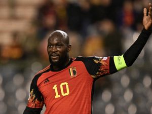 Belgium's forward #10 Romelu Lukaku gestures during the UEFA Champions League Qualifying Group F football match between Belgium and Azerbaijan at The King Baudouin Stadium in Brussels, on November 19, 2023. (Photo by JOHN THYS / AFP)
