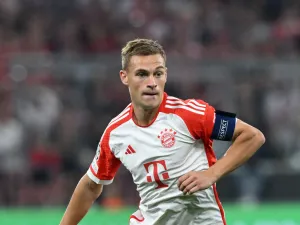 Bayern Munich's midfielder #06 Joshua Kimmich plays the ball during the UEFA Champions League Group A football match FC Bayern Munich v Manchester United in Munich, southern Germany on September 20, 2023. (Photo by Christof STACHE / AFP)