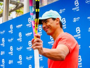 Spain's Rafael Nadal waves to fans during a promotional event ahead of the Brisbane International tennis tournament in Brisbane on December 29, 2023. (Photo by Patrick HAMILTON / AFP)