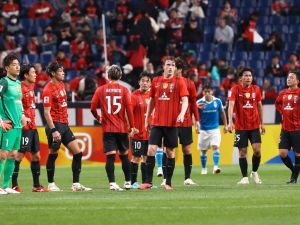Players of Japan's Urawa Reds react after their loss in the AFC Champions League group stage football match against South Korea's Pohang Steelers at Saitama Stadium in Saitama on October 24, 2023. (Photo by JIJI PRESS / AFP) / JAPAN OUT