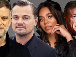 From left to right: Paul Thomas Anderson, Leonardo DiCaprio, Regina Hall and Sean Penn (Derek Blanks/Getty)