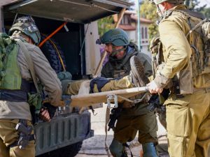 Israeli soldiers take part in military rescue exercise in Upper Galilee near the Lebanon border on January 11, 2024, amid ongoing battles between Israel and Palestinian Hamas in the Gaza Strip.