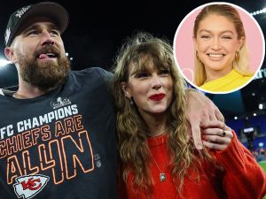 Gigi Hadid shows love for Taylor Swift and Travis Kelce after their PDA-filled Chiefs win celebration. (X)