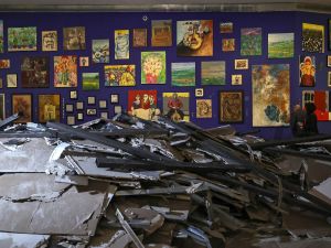 The 'This Is Not An Exhibition' section displaying paintings by Gazan artists, as the Palestinian Museum reopened in the town of Birzeit in the occupied West Bank. (Photo by Zain JAAFAR / AFP) Gaza