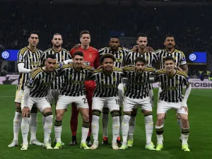 Juventus' player pose for a team photograph prior to the start of the Italian Serie A football match between US Lecce and FC Juventus at the Via Del Mare - Ettore Giardiniero Stadium, in Lecce on January 21, 2024. (Photo by CARLO HERMANN / AFP)