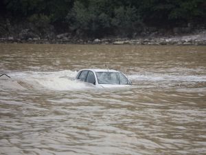 A car in flood waters