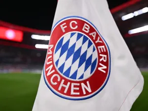 The logo of Bayern Munich is pictured on a corner flag in the Allianz Arena ahead the UEFA Champions League round of 16, second-leg football match between FC Bayern Munich and Lazio in Munich, southern Germany on March 5, 2024. (Photo by Kirill KUDRYAVTSEV / AFP)